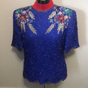 Vintage Lawrence Kazer Evening top Women's M formal sequins cocktail silk party